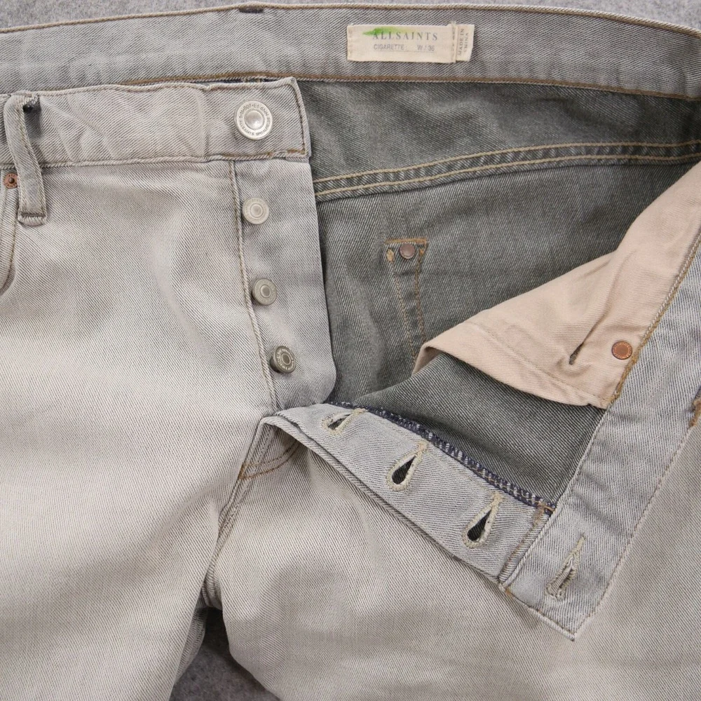 All Saints Jeans Mens 36 Gray Cigarette Slim Straight Mid Rise Button Fly Denim